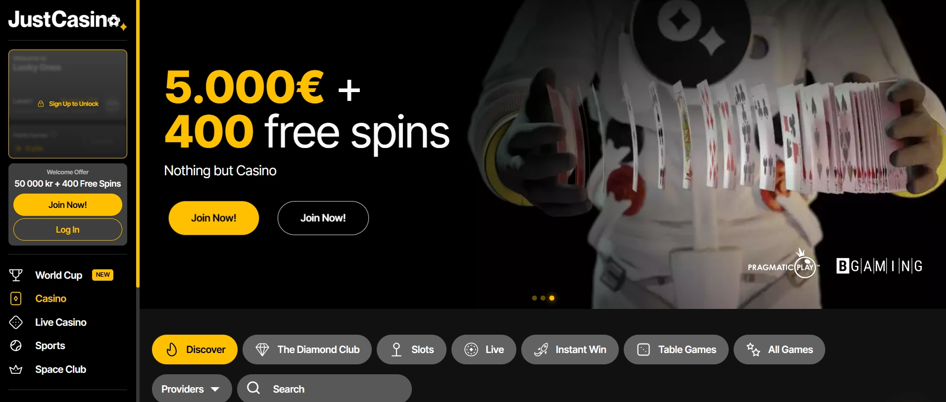 Just Casino Screen