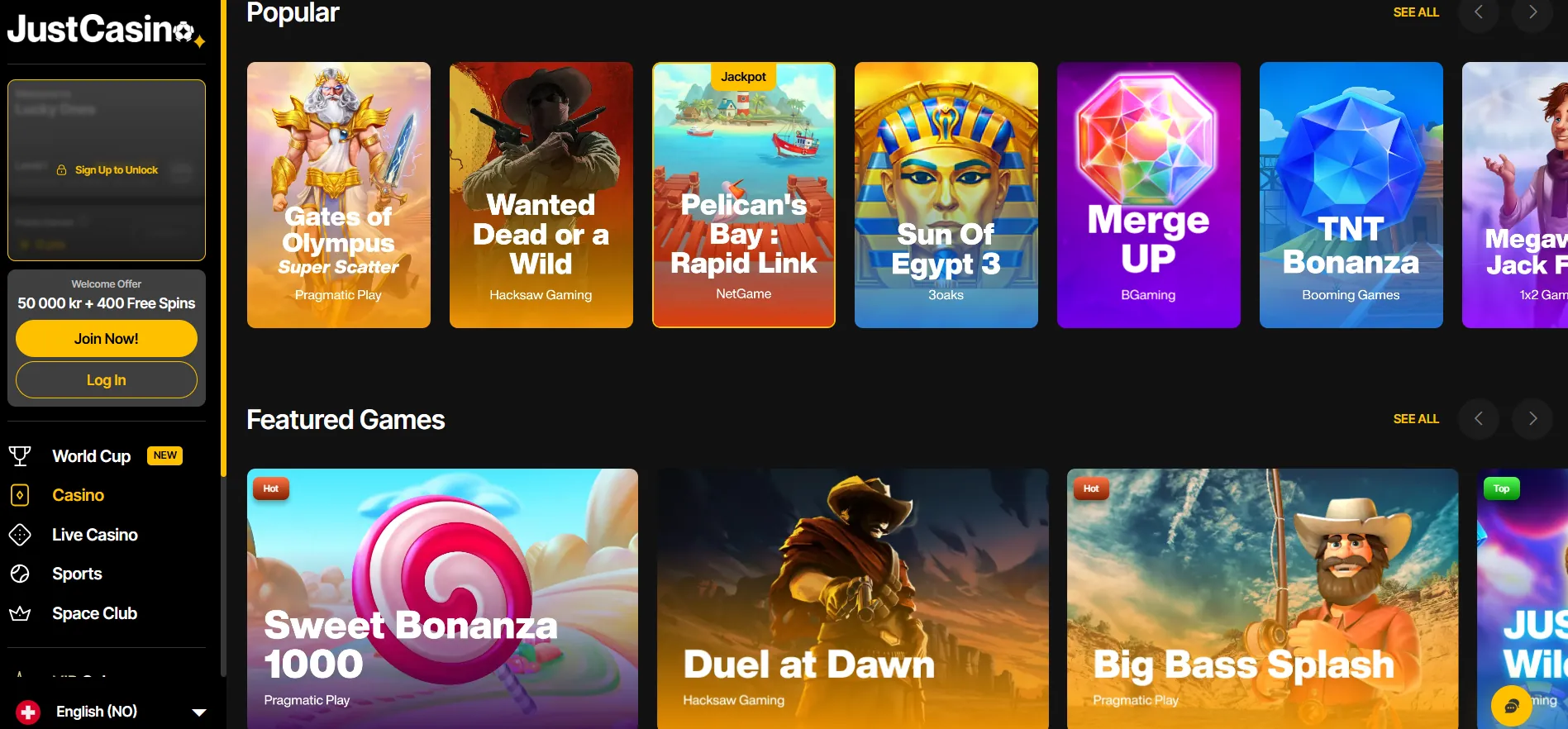 Just Casino Screen