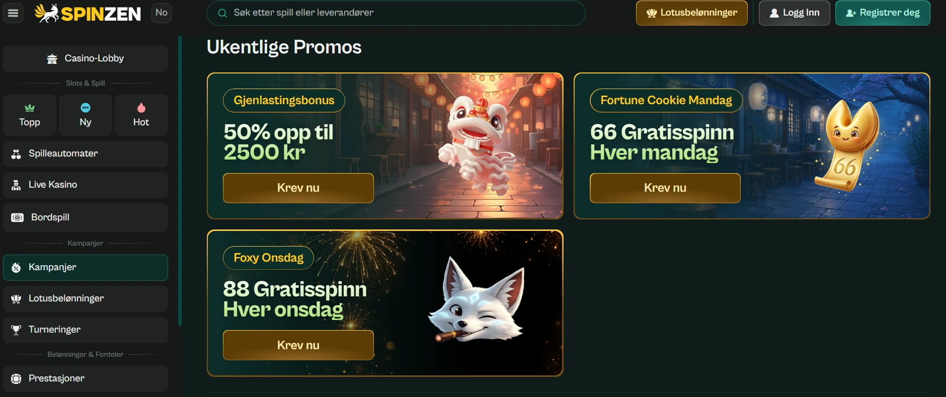 Spinzen Casino Screen